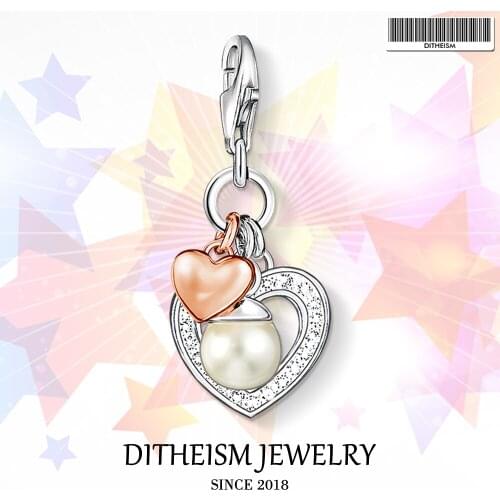 Hearts and Pearl Charms Pendant,2018 Fashion Jewelry 925 Sterling Silver Romantic Gift For Women Girls Fit Bracelet Necklace