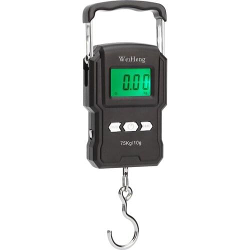 Portable 75Kg/10g Electronic Weighing Scale 50Kg/5g LCD Digital Display Hanging Hook Scale with Measuring Tape Fishing Travel