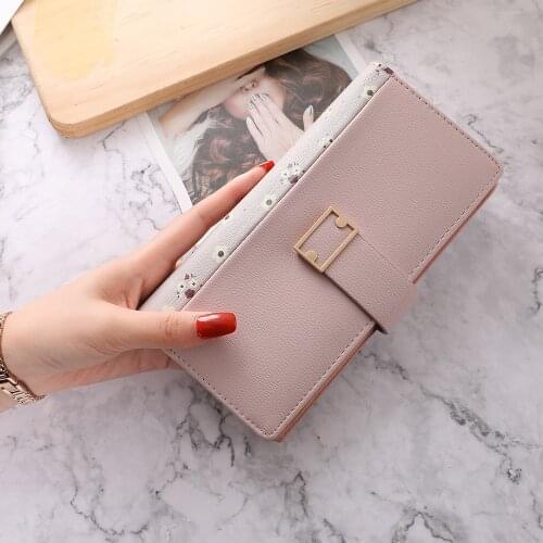 Luxury Woman Wallets Long Pu Leather Floral Decoration Female Zipper Hasp Coin Purses Multi-function Card Holder Phone Bag