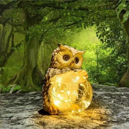 Solar Powered Garden Decor LED Lights Resin Owl Lawn Ornament Waterproof Lamp Christmas Lights Night Light Outdoor Solar Lamps