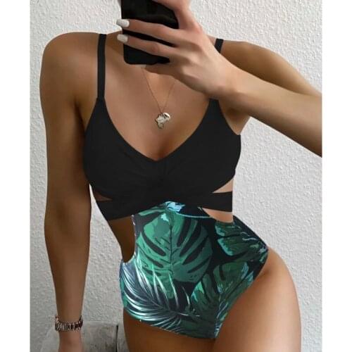 Sexy Black Print One Piece Swimsuit Closed Female Swimwear Push Up Body Women Beach Swim Wear Bathing Suit Girl Pool Bather 2021