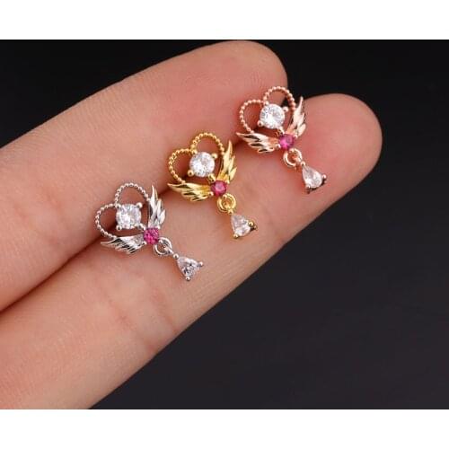 1 PCS Elegant Cute Zircon Hollow Heart Shape Earring Sweet Small Star Wing Round Ball Ear Cartilage Stud Cuff Jewelry