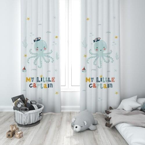 Curtains Children 3D Printed Decorative Items Home Childrens Room White Little Captain Octopus Model 1411