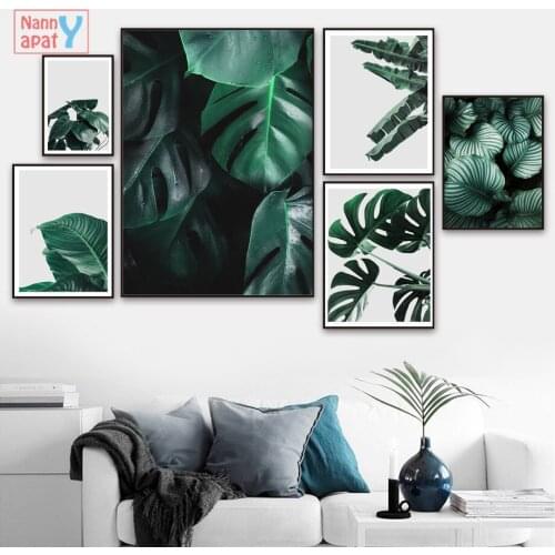 Fresh Green Leaves Wall Art Canvas Painting Tropical Plants Posters And Prints Wall Pictures For Living Room Nordic Home Decor