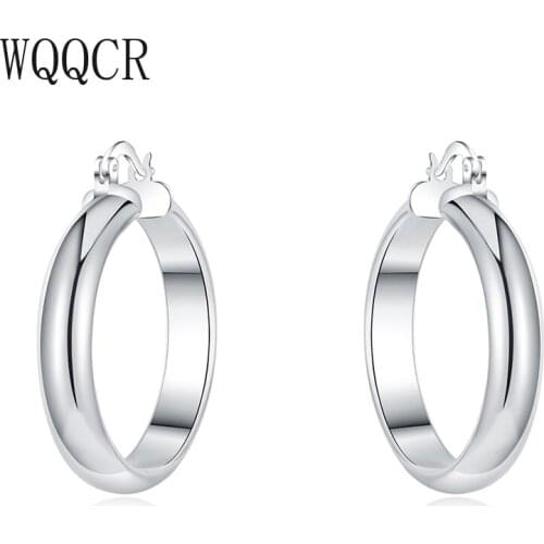 WQQCR 33MM Smooth Large Personality Super Large Circle Earrings Square Women Fashion 925 Silver Jewelry Bijoux Fashion t