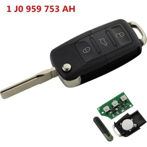 XRSHKEY 1 J0 959 753 AH 3 Button Remote Key Flip Folding 434Mhz ID48 Transponder Chip For Golf 4 5 Passat 2000-2006