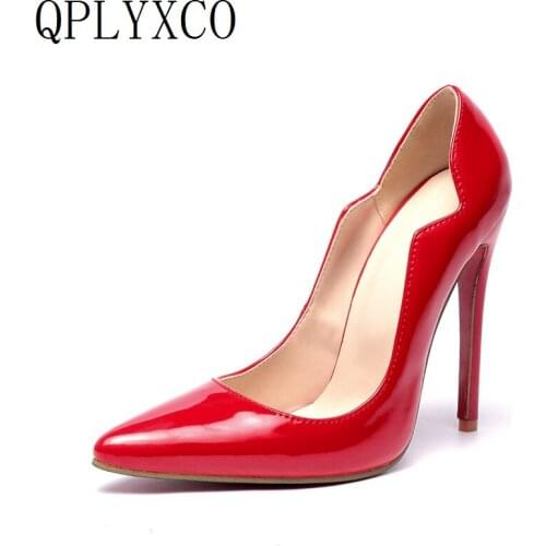QPLYXCO Super size 34-52 Women shoes thin high heels12cm elegant pointe toe Pumps office zapatillas mujer dance wedding woman116