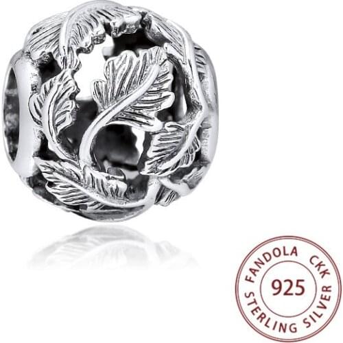 Fits Pandora Bracelet 925 Sterling Silver Openwork Leaves Charms Beads for Women DIY Jewelry Making Berloque Kralen