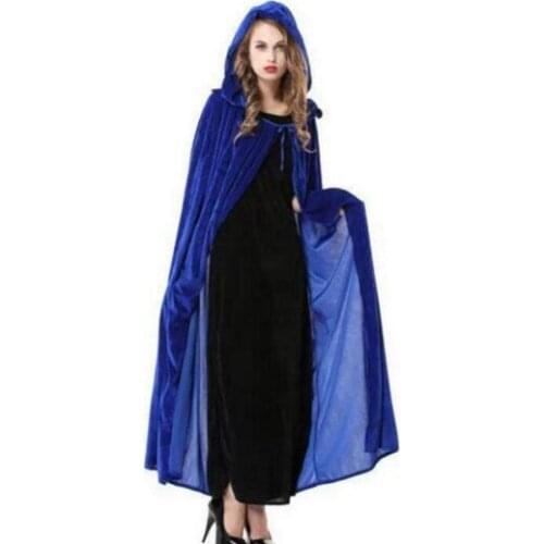 Hot Sale Halloween Costumes for Adult Long Blue Green Red Black Cloak Witch Wizards Hood with Capes