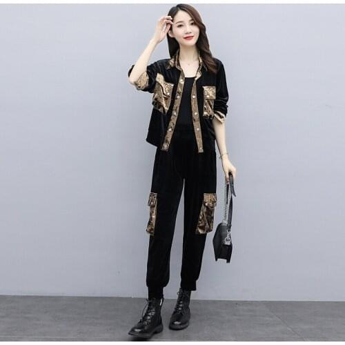 Casual Two-Piece Women 2021 Spring Autumn New Style Lapel Single-Breasted Splicing Top + Elastic Waist Pants Fashion Suit Female
