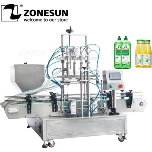 ZONESUN Pneumatic 4 Heads Tabletop Automatic Honey Paste Hand Sanitizer Liquid Bottle Can Pistion Filling Machine