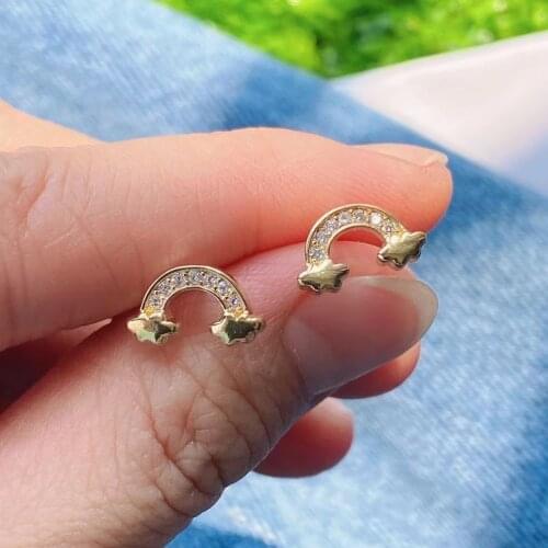 10Pairs,Fashion Gold Plated Zircon Pave Rainbow Jewelry 2021 Summer Women Girls Stud Earrings Charm