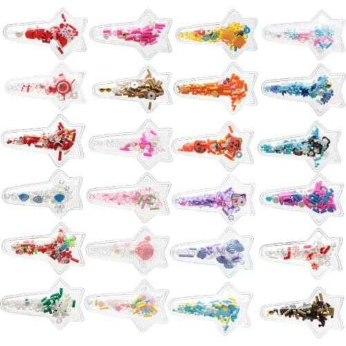 Transparent PVC Pocket Fruits Polymer Slice Filled Candy Snow Pearl Beads without Hair Clips 10Pcs for DIY Hair Bows Accessories