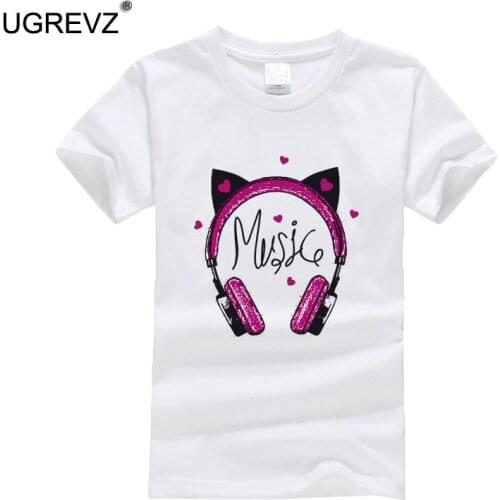 2021 New Big Boys t shirts for Children Short Sleeve Cotton Summer Teenage Clothes Tops Lovely Headset t-shirt Kids Girls tshirt