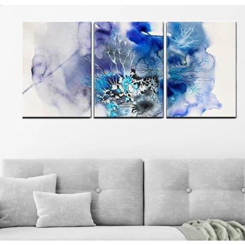 5D Full Square Round Diamond Painting 3 Pieces Diamond Embroidery Triptych Abstract Painting of Blue Flowers Home DecorZP-4734