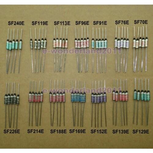 70pcs SF70E To SF240E SEFUSE Cutoffs Temperature Control Thermostat Thermal Fuse 10A 250V Assortment Kit
