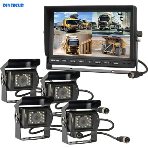DIYSECUR 10.1" 4 Split QUAD Car Monitor + 4 x CCD IR Night Vision Rear View Camera Waterproof for Car Truck Bus Reversing Camera