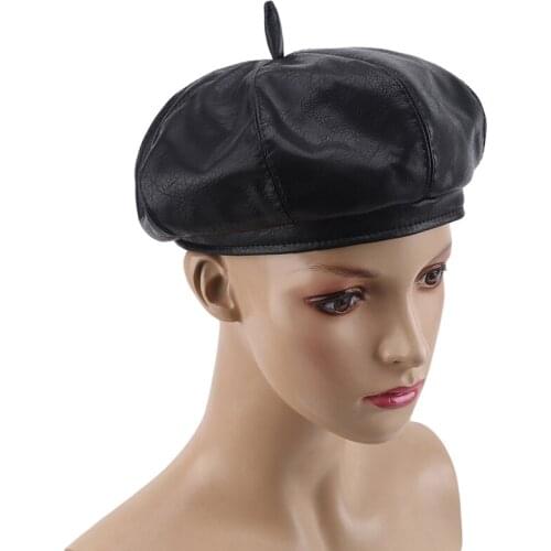 PU Leather Beret Women Fashion Solid Color Beret Cap French Artist Warm Hat Ladies Casual Hat New Year Gifts