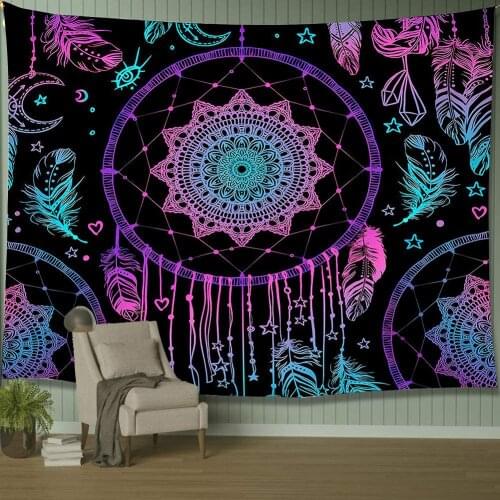 Bohemian Mandala Tapestries Psychedelic Dreamcatcher Moon Feather Tapestry Wall Hanging Blanket Tapestry Decoration for Bedroom