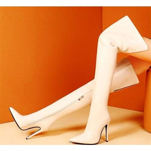 Thigh High Boots Womens Over the Knee Boots Stiletto High Heels Pointed Toe Sexy Tall Long Booties Party Pumps 33 34-45