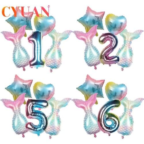 CYUAN 32inch Number Foil Balloon Mermaid Tail Balloons Wedding Anniversary Decoration Baby Shower Kids Birthday Party Supplies
