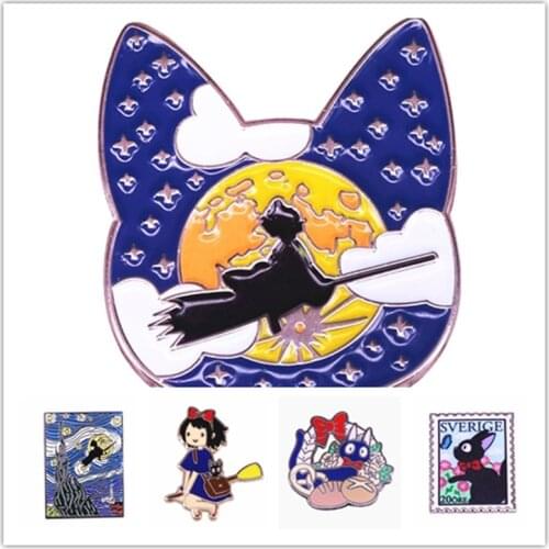 HOSENG Anime Movie Kikis Delivery Service and Jiji Cat Fans Gift Art Brooch Student Backpack Shirt Enamel Jewelry Pin HS_892