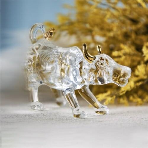 H&D Crystal OX/Bull Figurine Art Glass Animal Statue Home Office Tabletop Decor Collectible Christmas Ornament New Year Gift