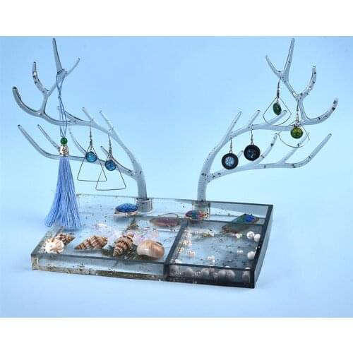 Silicone Mold Christmas Style Antler Tree Branch Jewelry Display Rack DIY Resin Crystal Epoxy Jewelry Tray Mould Tools