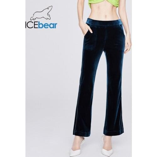 Icebear 2021 new ladies trousers velvet micro-flared pants women low waist drape loose casual long pants 21096