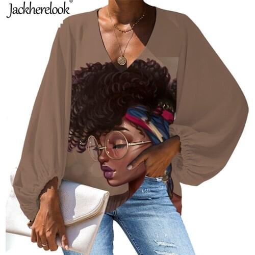 Jackherelook Plus Size Chiffon Blouse Women Clothing Art African Black Girls Printing Summer Ladies Tops Shirts Blusas de Mujer