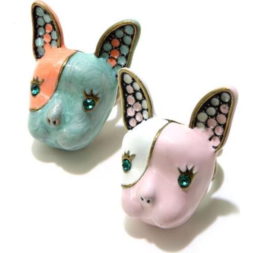 Trendy Design Colorful Glaze Cute Dog Rings For Women Fashion Green Rhinestone Lovely Animal Ring Girl Children Best Gift