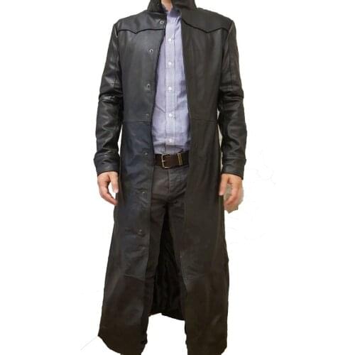 CREAZIONIINPELLE Mens Genuine Leather Trenchcoat Matrix Gothic Long Coat Jacket Made In Italy upto Chest Size 69 inches