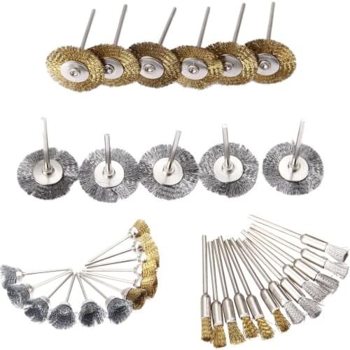 DRELD 36Pcs/lot Brass Steel Wire Brush Polishing Wheels Set Kit for Wood Metal Cleaning Rotary Tool Drill Bit 2.35mm Shank