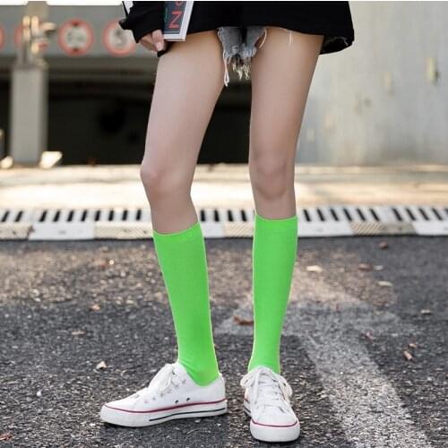 11 Colors.Chic Streetwear Womens Harajuku Fluorescent Colors Knee Length Socks.Ladies Girls Mid Calf Socks Female Hosiery Sox