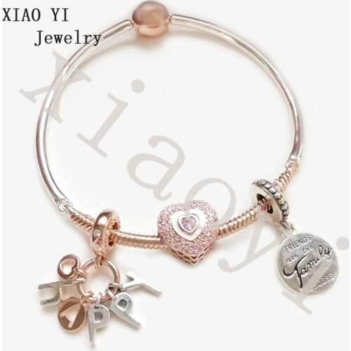 XIAOYI 2020 new 100% S925 Yellow love letter tag charm personality high quality Bracelet birthday gift to friends female