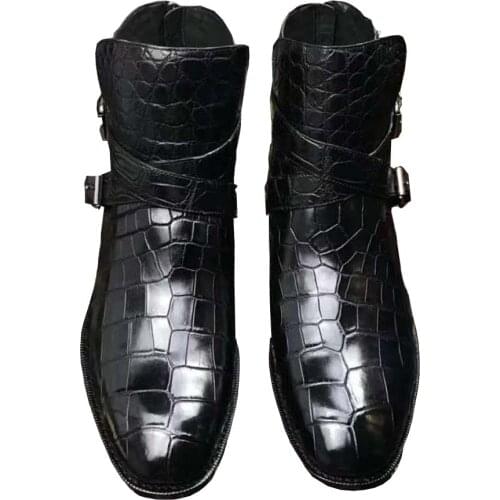 Chue new men boots crocodile leather men boots men crocodile boots wedding winter black walk