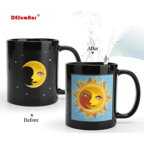 Novelty Gifts Sun Moon Temperature Changing Mugs,Color Changing Chameleon Mugs Heat Sensitive Cup Coffee Tea Milk Mug
