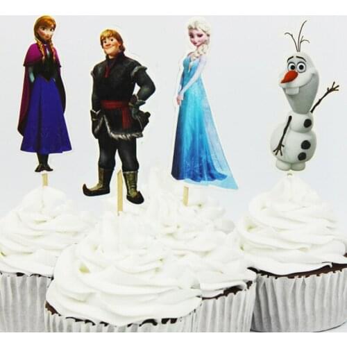 New arrival 48pcs Pretty Disney Frozen Princess Cars Design Cartoon Paper Cupcake Topper for Birthday Wedding Party Supplies