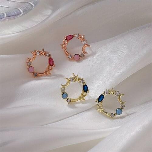 New Delicate Micro Pave Zircon Moon Star Wreath Stud Earrings For Women Fashion Jewelry Bijoux Circle Earings Brincos Gifts