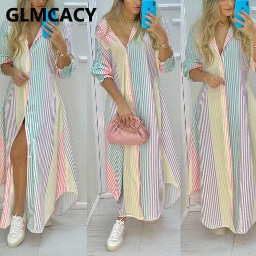 Long Sleeve Striped Button Down Maxi Dress