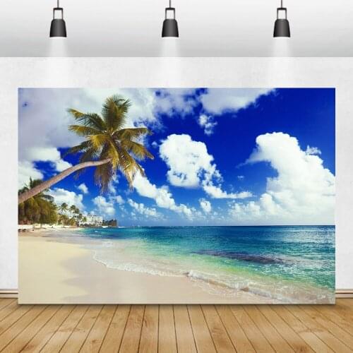 Natural Landscape Blue Sky Seaside Beach Palms Tree Scenic Photo Background Customized Photographic Backdrops For Photo Studio