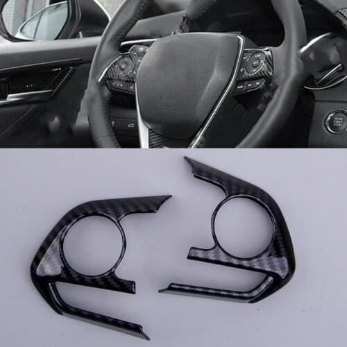 2Pcs Car Steering Wheel Button Frame Cover Trim ABS Plastic Carbon Fiber Texture Fit for Toyota Camry 2018 2019