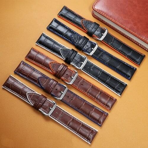 Slub Genuine Leather +Silicone Watchband 18mm 20mm 22mm Black Brown Wristband Adaptaion For Citizen Tissot