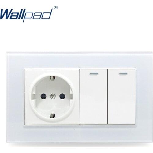 EU Socket + 2 Gangs 2 Way Wallpad Crystal Glass Panel 110V-250V 146*86mm EU Wall Power Socket with 2 Gang 2 Way Ligtht Switches