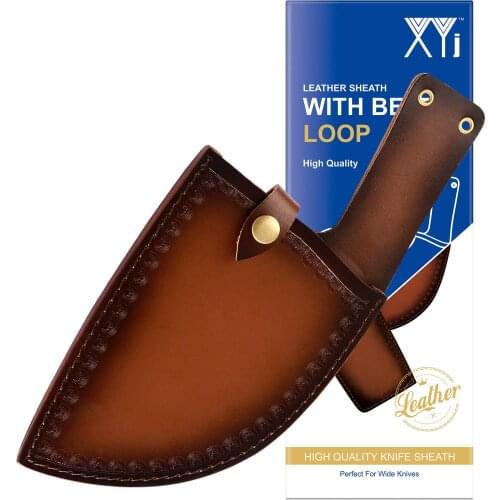 XYJ Leather Knife Sheath for Serbian Chefs Knife with Belt Loop Meat Cleaver Cover Butcher Chef Knife Blade Guards Protector
