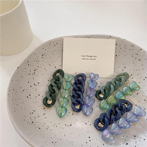 2pcs Vintage Color Love Duckbill Clip Transparent Chain Hair Clips Hair Styling Barrettes For Women Hair Accessories