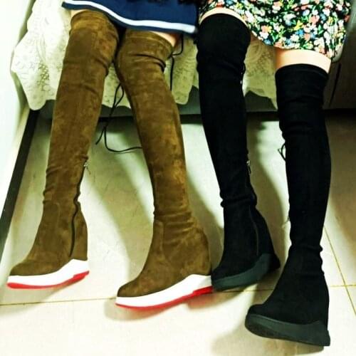 Plus Size Fashion Sneakers Women Platform Wedges Over the Knee Stretchy Boots Thigh High Heel Slim Leg Tall Long Boots Pumps New