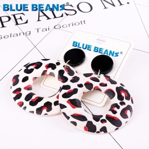 Women earring sjewelry long fashion bohemian boho Retro statement gold crystal dangle opal acrylic heart natural Leopard print