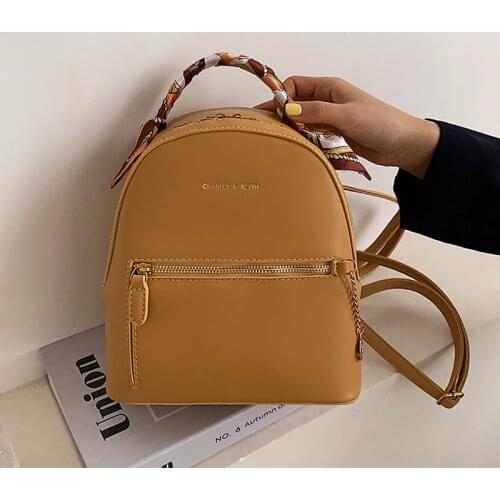 Womens Silk Handle Decoration 2021PU Leather Womens Multifunctional Shoulder Bag Solid Color School Backpack Girl Backpack