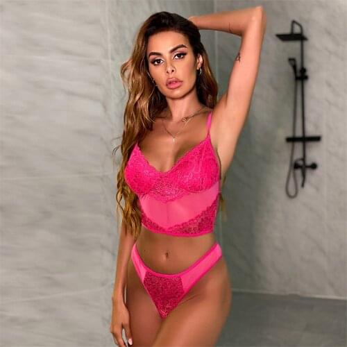 Embroidery Lingerie Sexy Set Woman 2 Pieces Underwear Set Bra Brief Set Transparent Lace Erotic Lingerie Female Underwear LNE478